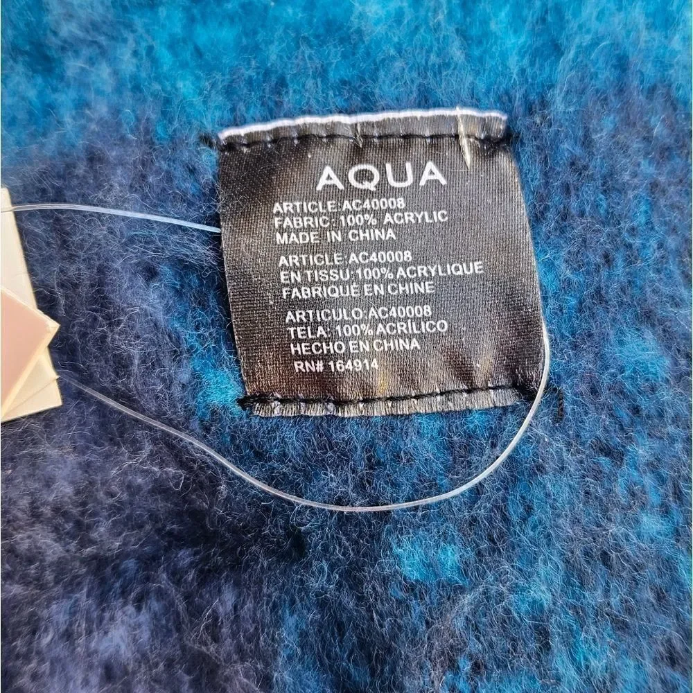 Bloomingdale's Aqua Blue Plaid Fringe Scarf